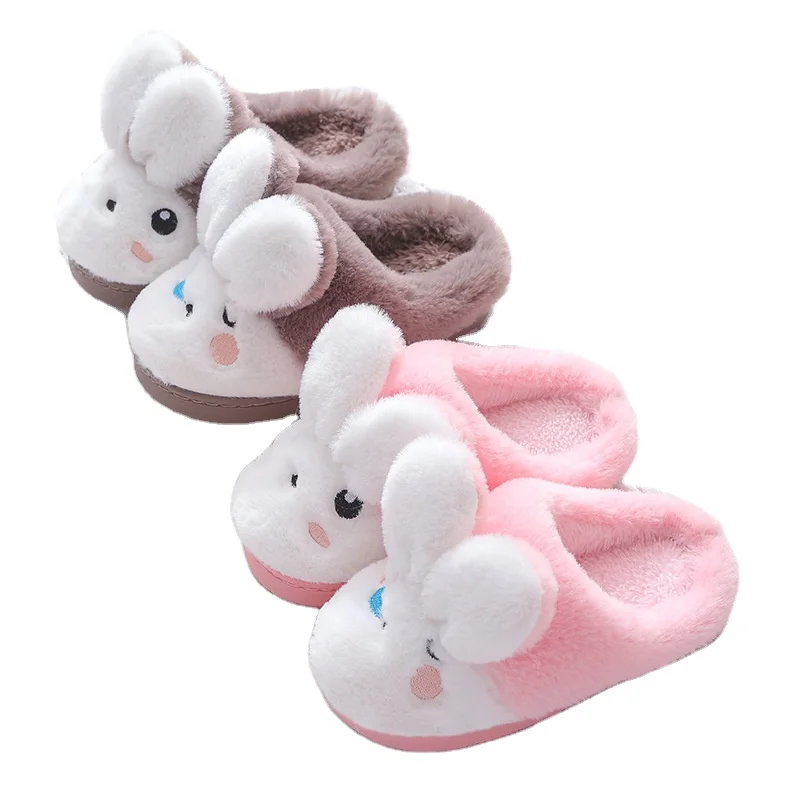 Hot sale children cute rabbit ears furry slippers kids thickened soft sole slippers casual indoor slippers