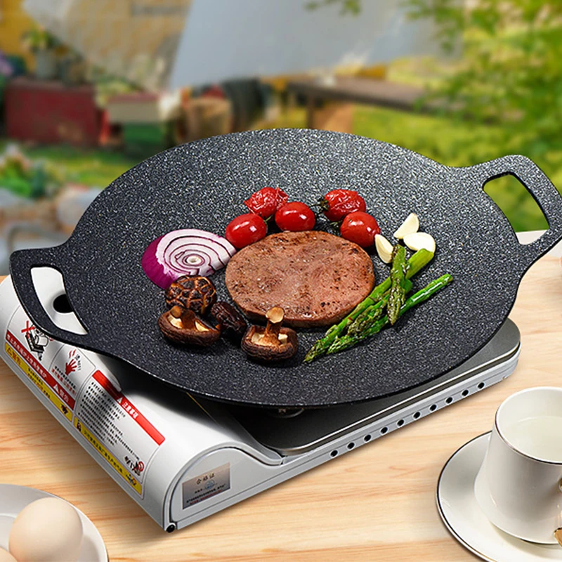 Korean Household Medical Stone Barbecue Plate Commercial Non-Stick Pot Cassette Furnace Outdoor Iron Plate Barbecue Grill Pan