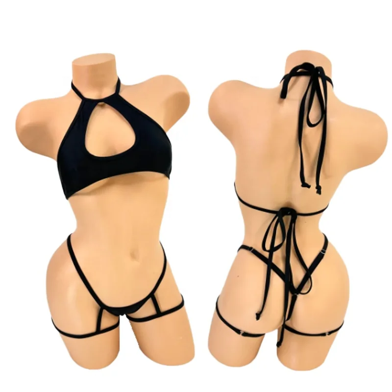 Ailangke Wholesale Black Two Piece Set Exotic Dancewear Women Thong Set Club Girl Wave Wear