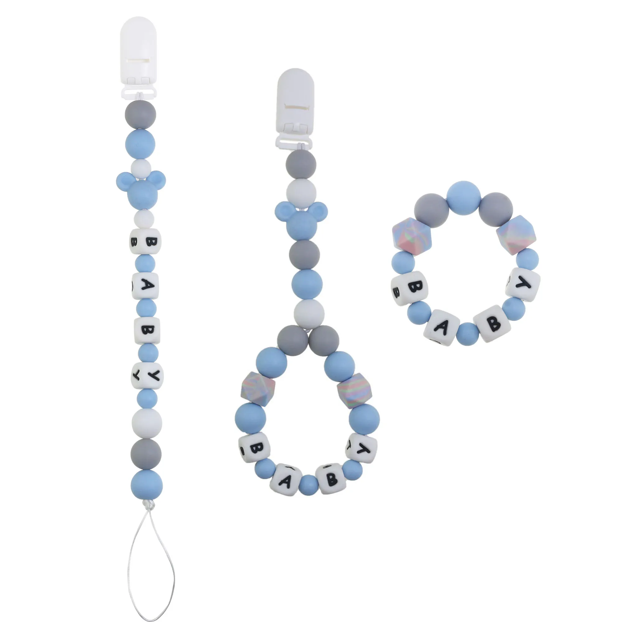Silicon Rattle Toy Three Piece Bracelet Baby Teether Accessories Teething Pacifier Clip Chain Set