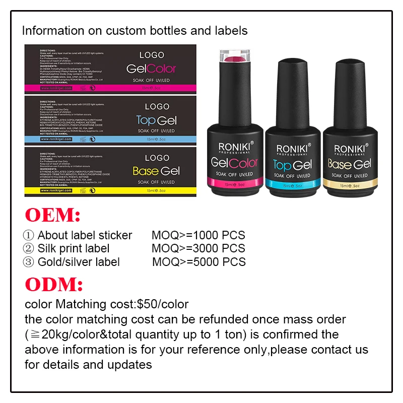 RONIKI nail supplier private label best selling products China factory wholesale oem gel nail polish gel polish