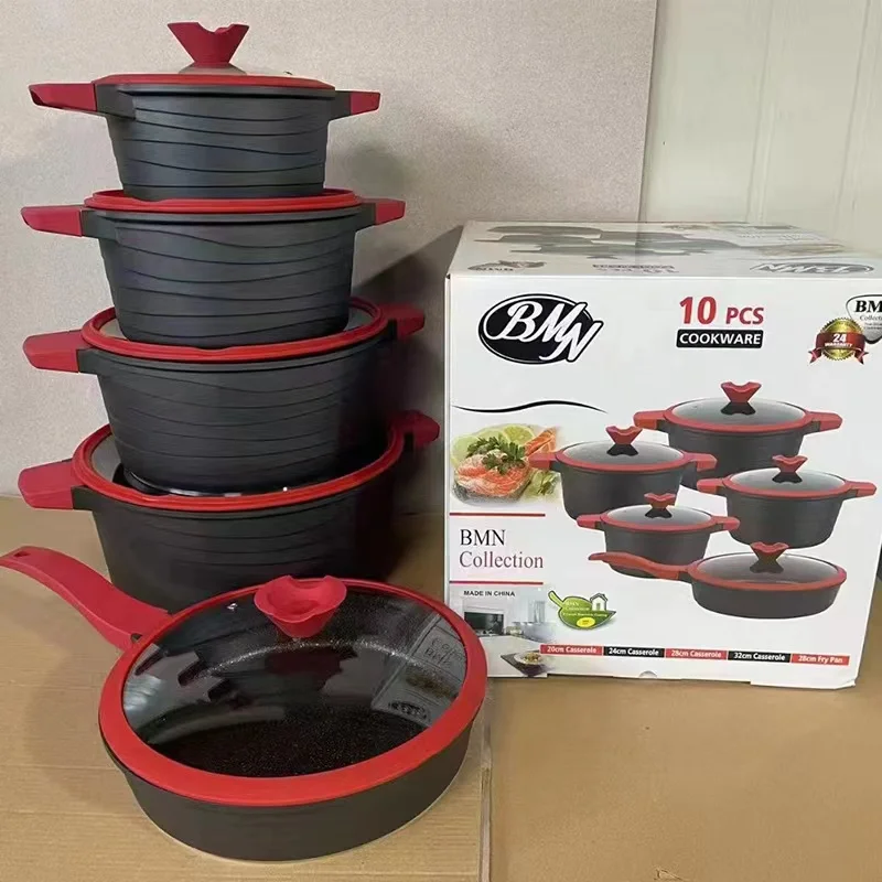 Best selling 10 pieces pot set cookware set cooking Korean granite non stick cookware set