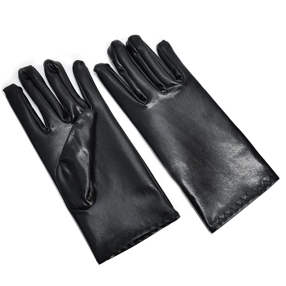 Glitter leather play punk pole dance gloves Short patent leather dance stage performance etiquette gloves