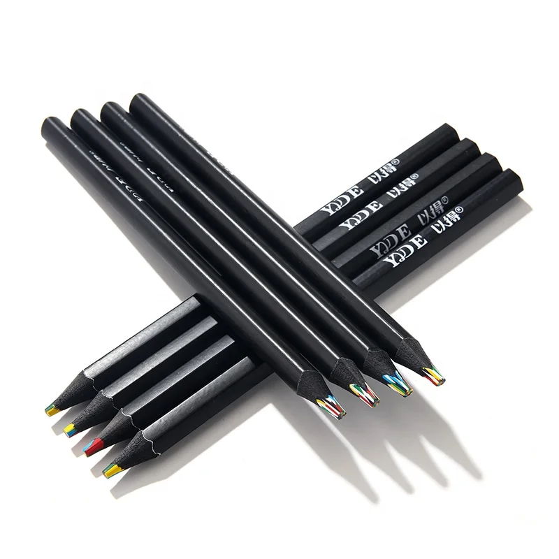 Wholesale four color with the same core Black Wooden Rainbow Lead color pencil students children painting stationery set