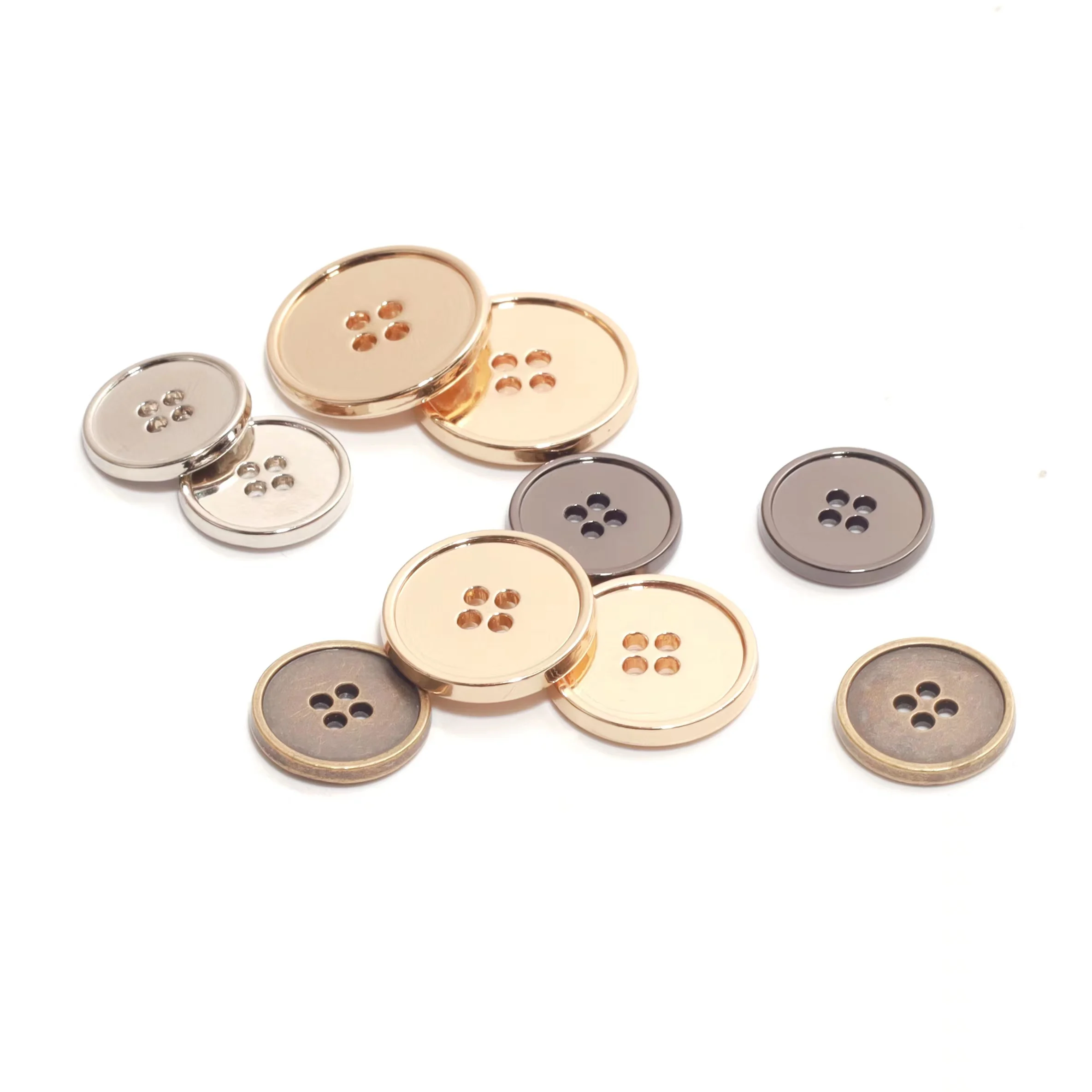 T02 Custom Flat Luxurious Vintage Logo Carbide 4 Holes Metal Alloy Buttons for Clothing