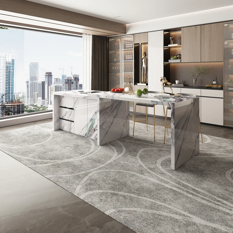 Luxury Modern Sintered Stone Slabs Countertops Kitchen Island Floating Telescopic Kitchen Island Table