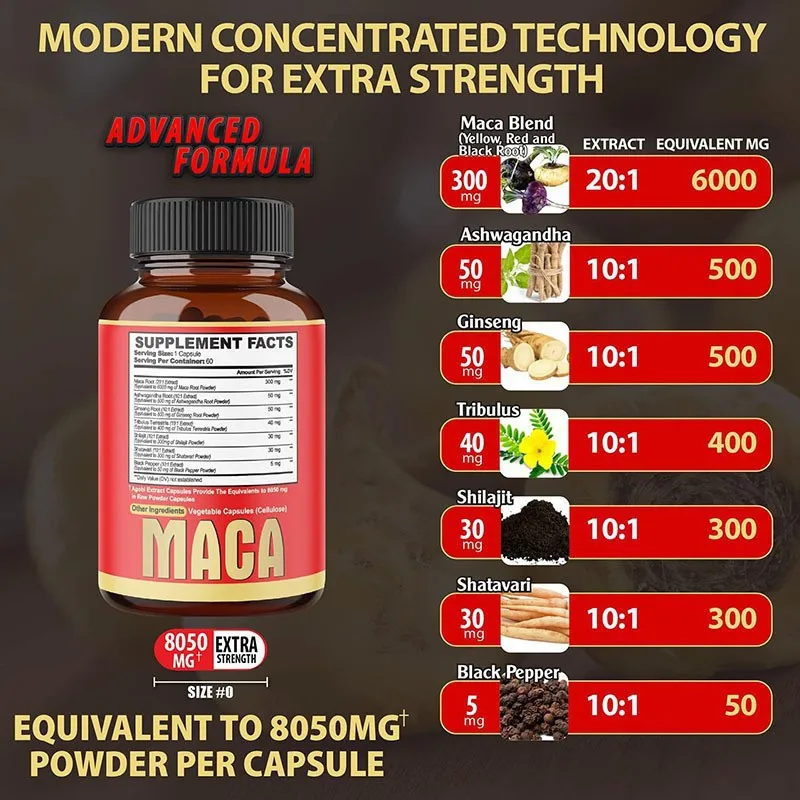 Natural Source 90 Vegan Organic Maca Extract Power Tablet Stong Maca Capsules With 7 Natural Ingredients