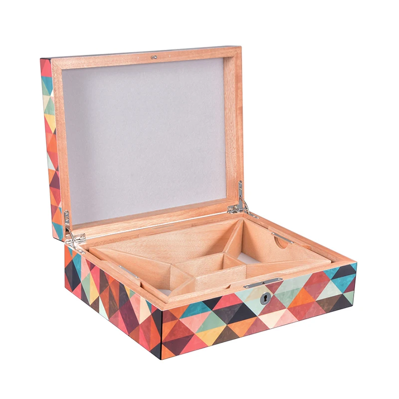Delicate  Rhombus Shape Pattern Wooden Gift Box For Tea Packing