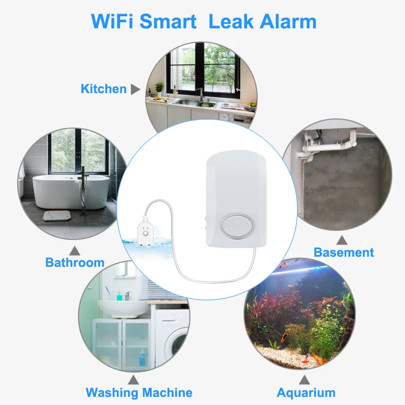 Wireless GSM Security Alarm SMS Alert WIFI Water Leak Sensor Detector Home