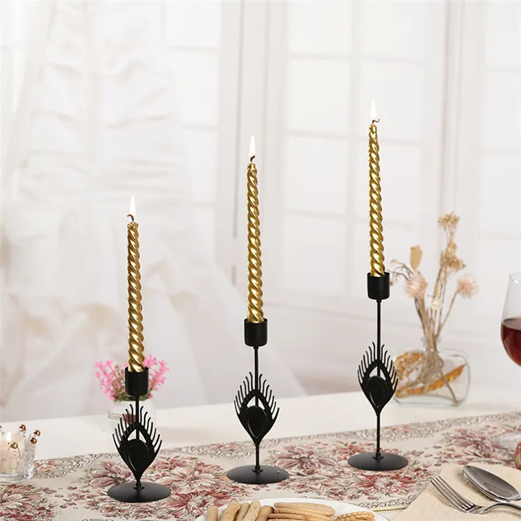 Vintage Wedding Pillar Metal Candle Holder Feather Tealight Table Candle Holder Candlestick Centerpieces For Wedding Table