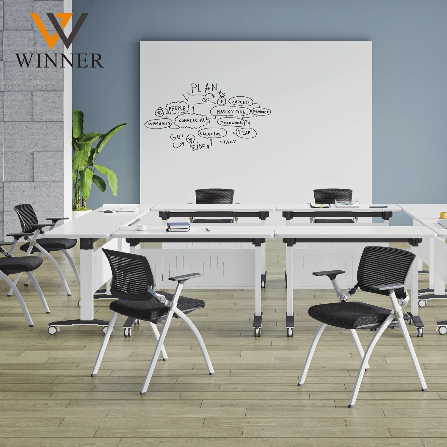 Conference meeting room classroom chairs with wheels plastic folding chairs for events training room mesh office chair