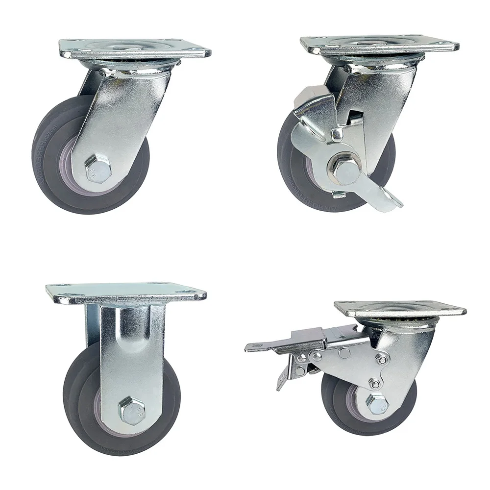 WBD 6 Inch Gray TPR Heavy duty High load capacity Durable Swivel Caster Wheels Top Plate Soft Wheel Caster