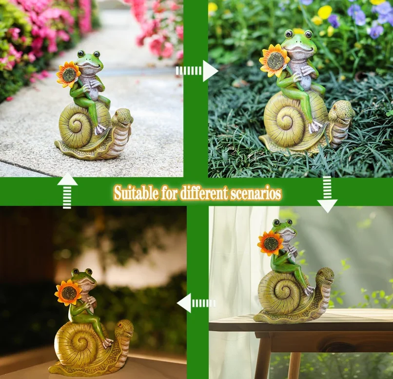 Garden Statues Frog Sunflower Gorgeous Art Decor Snail Figurine Ornament Pathways Yard Patio Lawn Office Home Indoor Sculpture