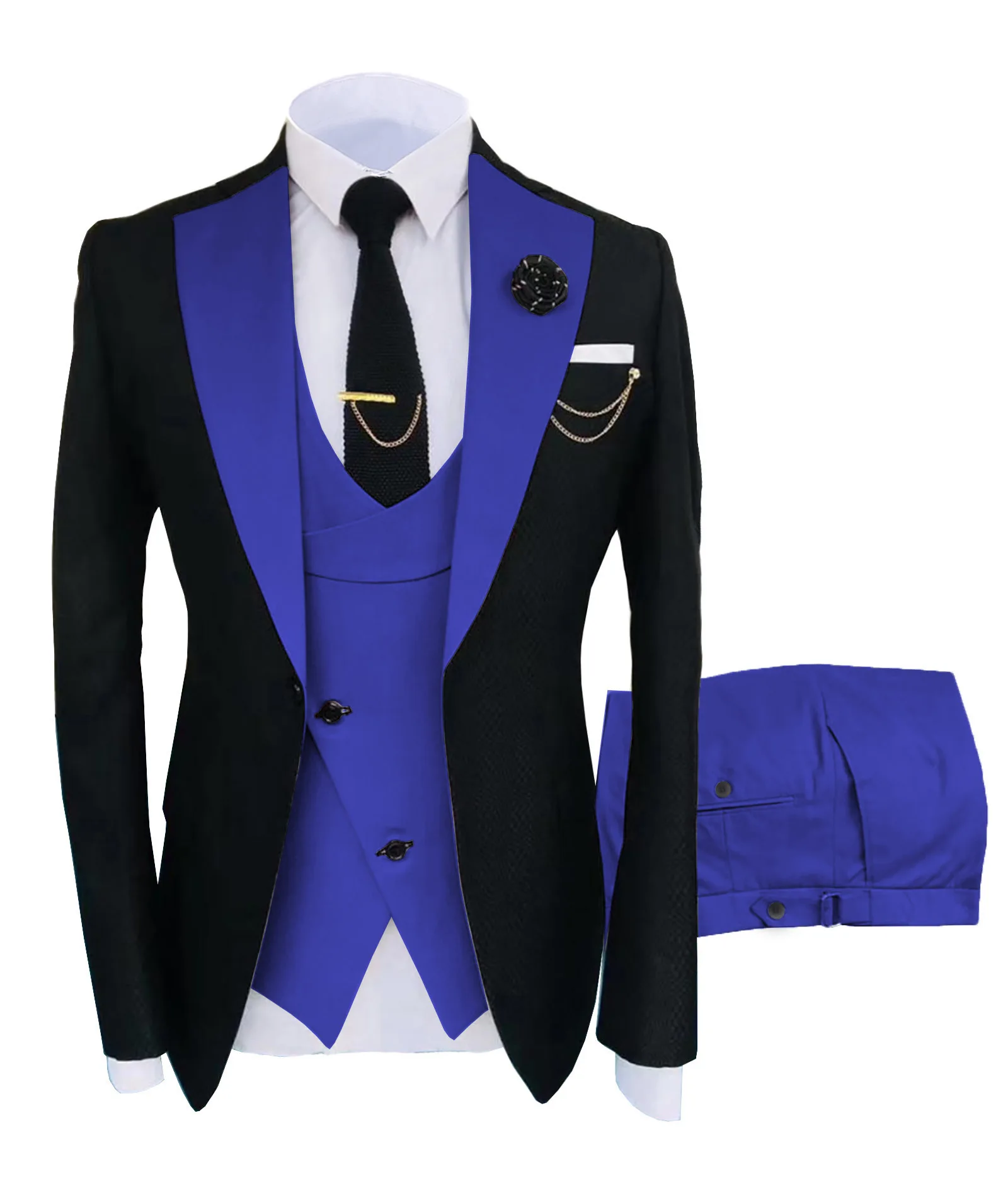 Groom Tuxedos Men Suits Peaked Lapel Wedding Prom Terno Masculino Slim Fit Blazer 3 Pcs (Jacket+Pants+Vest)