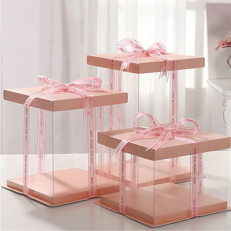 Custom clear cake boxes tall wedding cake boxes luxury plastic clear transparent