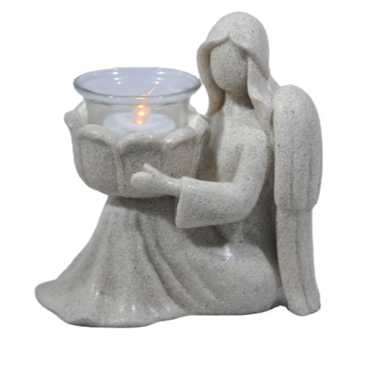 Hot sale memorial church tealight candle holder stand resin angel candle holder