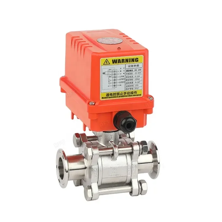 Food Sanitary 304/316 Stainless Steel DC 24V Control Solenoid Electric Actuator 3PC Motorized Ball Valve For Beer Milk Cosmetics