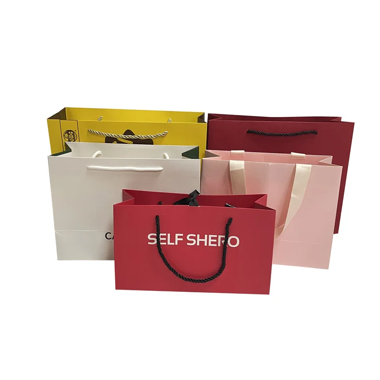 FSC Certified High Quality Custom Print Large Luxury Clothes Shopping Packaging Recycled Paper Tote Bag With Ribbon Rope Handle