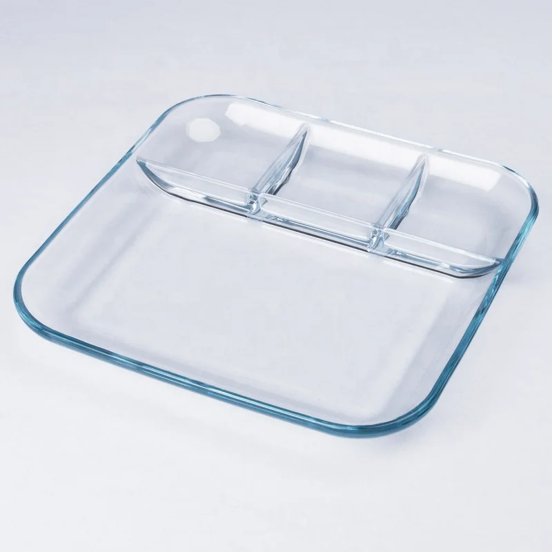 9' Clear Square Heat Resistant Borosilicate Tempered Glass Plate Baking Tray with Division