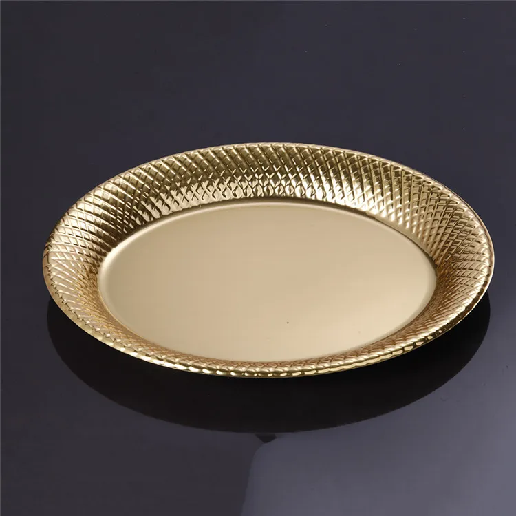 Disposable Plastic Plate Eco-Friendly Bronze Golden Round Dish Plate Fruit Plates Home Storage Tray For Wedding&Party