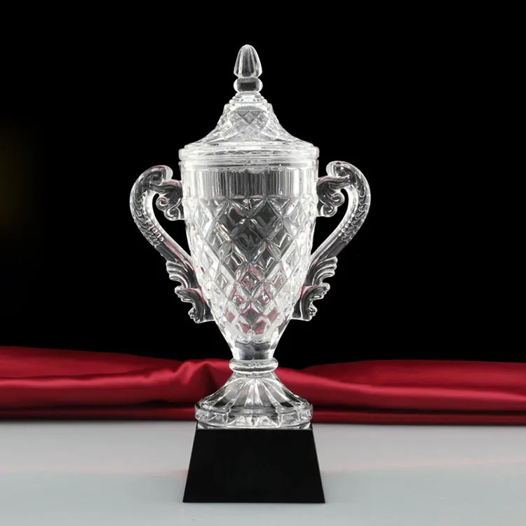 crystal vase trophy big cup award with black base