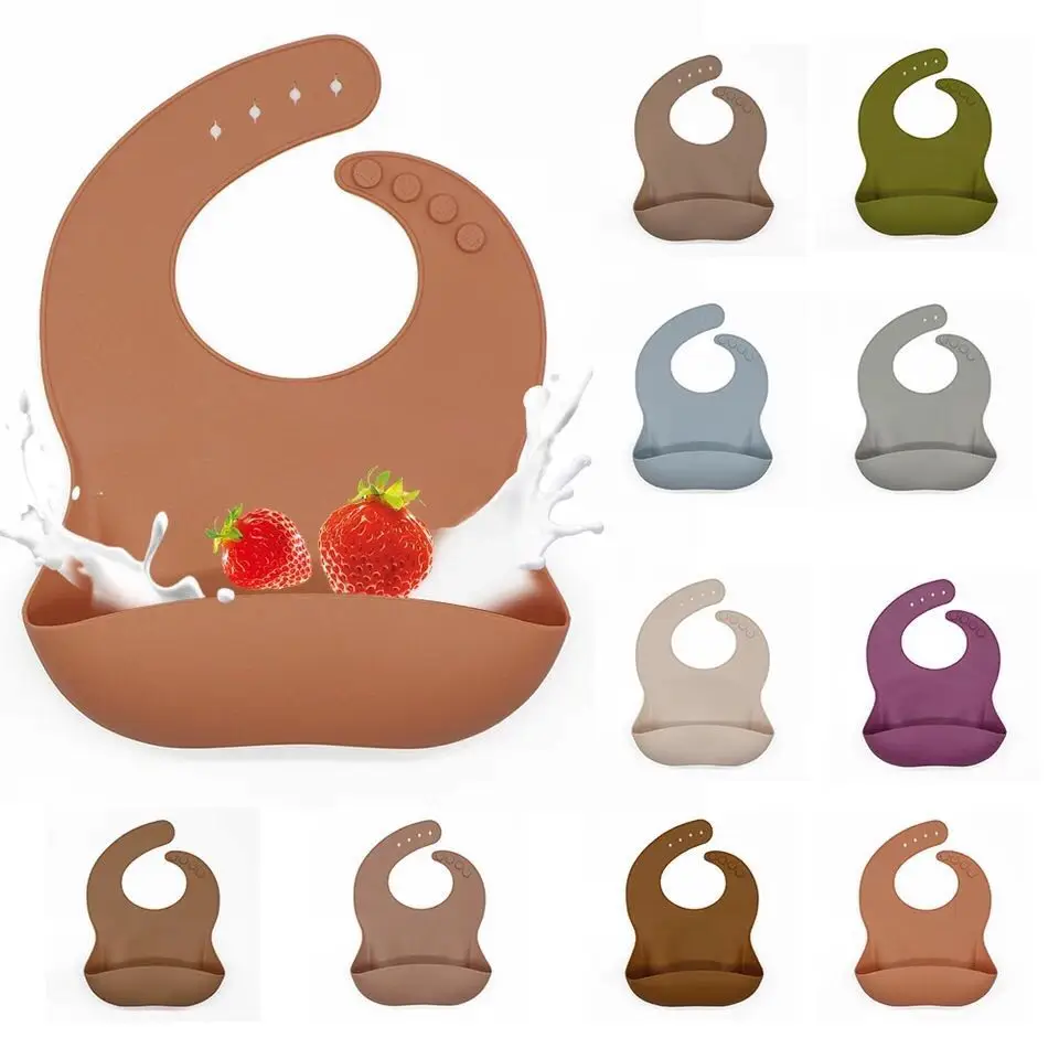 BPA FREE Silicone Waterproof Baby Soft Bibs Toddler Kids Adjustable Easy Clean Feeding Apron Saliva Bibs