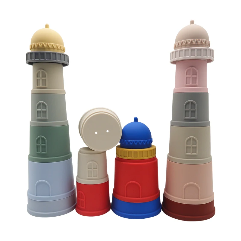 Food Grade Silicone Silicone Stacking Toy For Cups Baby Puzzle Stackable Toy Hard Building Blocks Baby Silicone Stacking Cups
