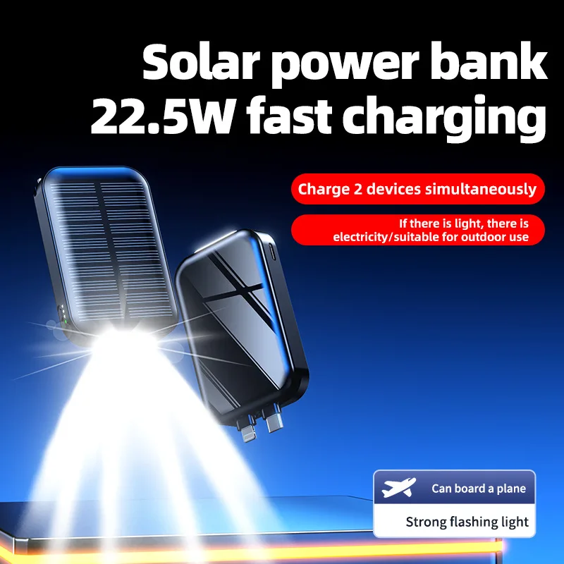 Mini Solar Keychain Power Banks Solaire USB Type C Charger Waterproof 5000mAh Large Capacity External Battery Powerbank Case