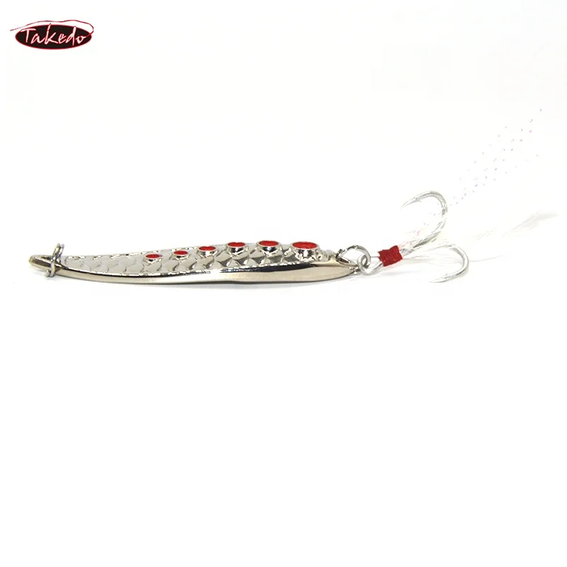 TAKEDO LW23 3g 5g 7g 10g 15g 20g Fish Scale Pattern Leech Spinnerbait Blood Slot Feather Hook Jigging Metal Fishing Spoon Blanks