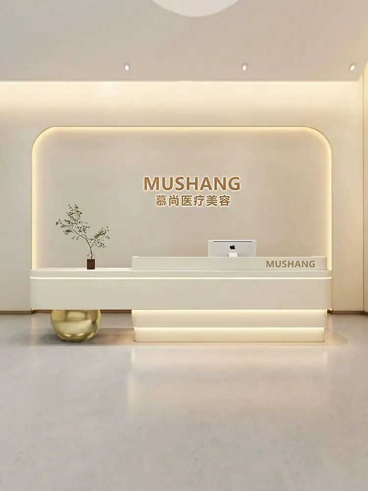 Modern and Minimalist Dental Curved Paint Bar Table Company Front Desk Reception Desk for Beauty Salon Office Desks