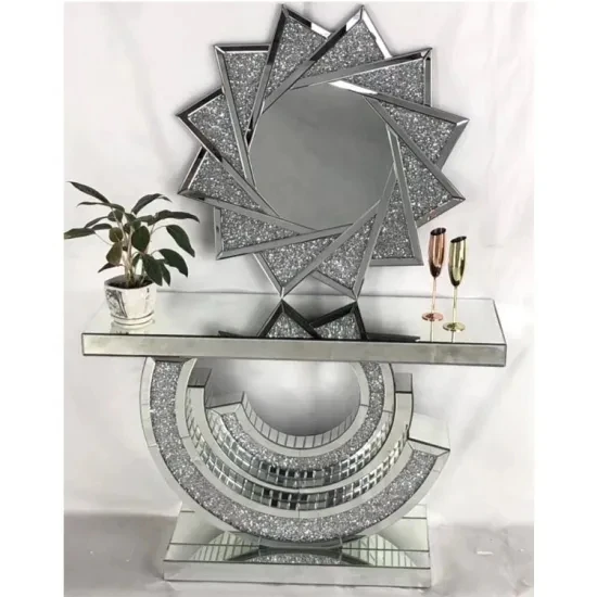 Living room furniture mirrored console table crushed diamond hall table with wall mirror