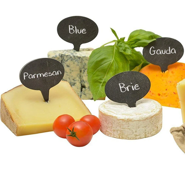 wholesale set 6pcs natural black slate cheese markers tags labels with writing chalk for party dinner wedding