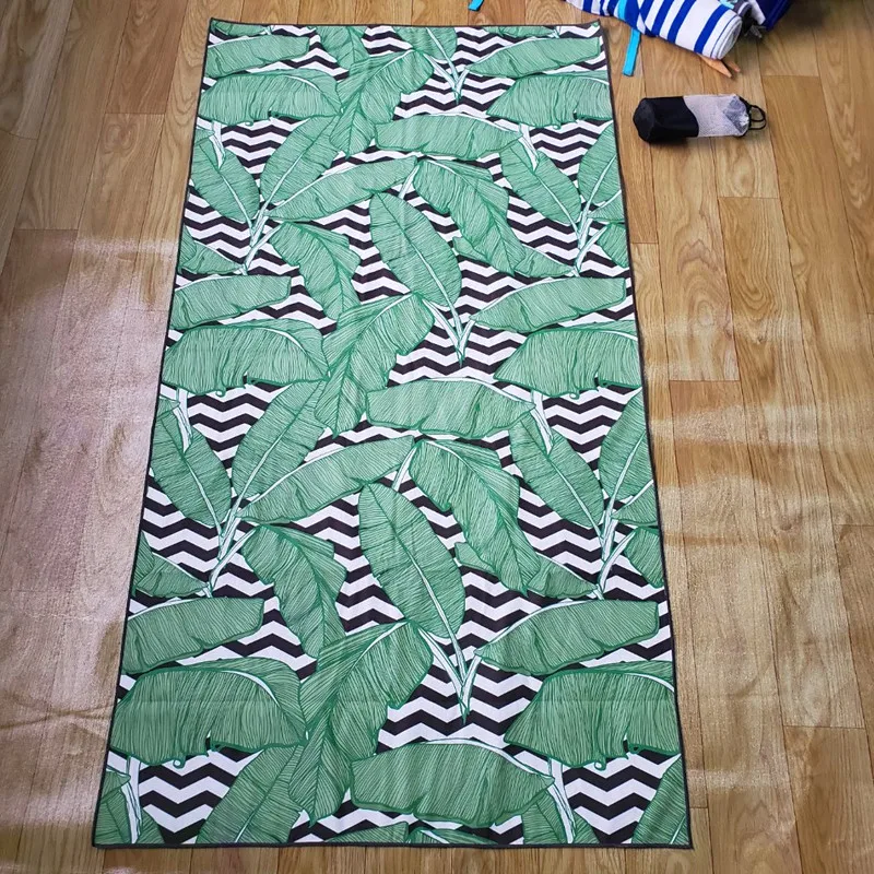 custom design leaf tropical printed suede light weight travel beach use towel