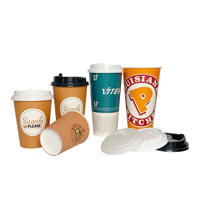 Printed design insulated kraft paper 12oz gold disposable hot beverage paper coffee cups with lids