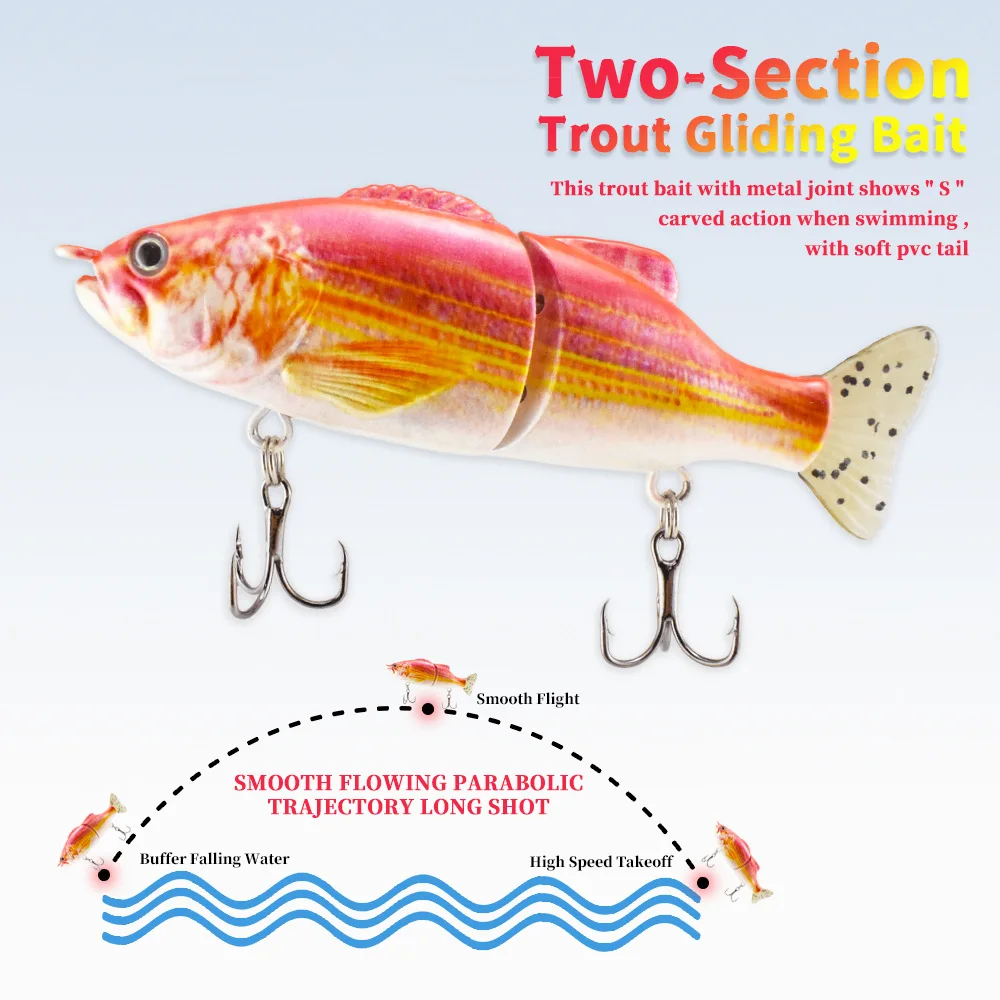 10cm PVC soft tail 2 sections simulation bait ABS plastic lure bait S-shaped swimming posture sinking multi-section bait