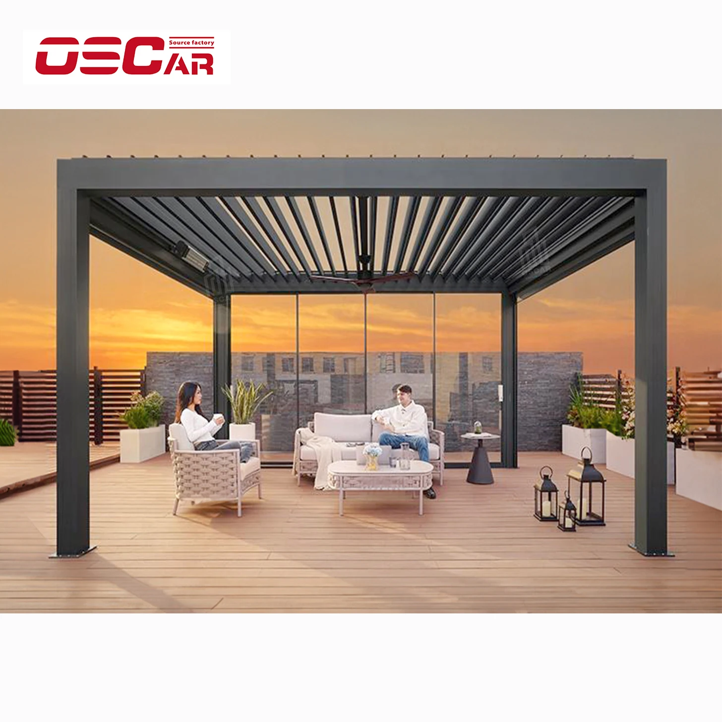 Pergola Motorized Electric Aluminum Outdoor Four Seasons 4*4 3*3 Steel Heat Treated Pressure Treated Wood Type Not Coated