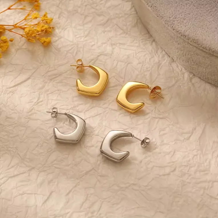 Необычные модные ювелирные изделия из нержавеющей стали серьги 18K Женские квадратные C-образные глянцевые