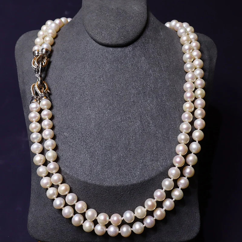 Classic Two-Layer Natural Freshwater Pearl Necklace Pearl Strand Chain Wedding Party Religious Style Perfect Christmas Gift