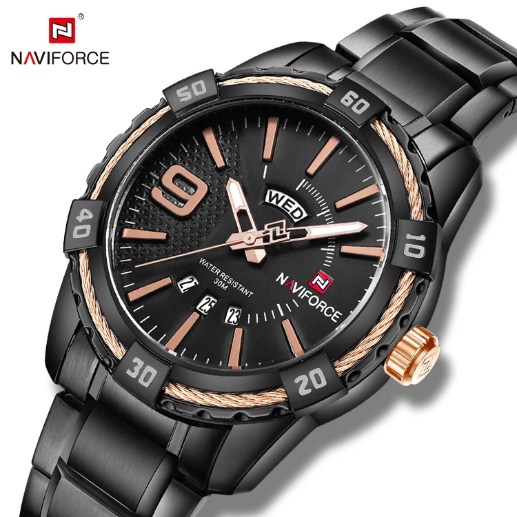 NAVIFORCE 9117S Fashion Men Watch Elegant Stainless Steel Wire Bezel Men Sports Watch Waterproof