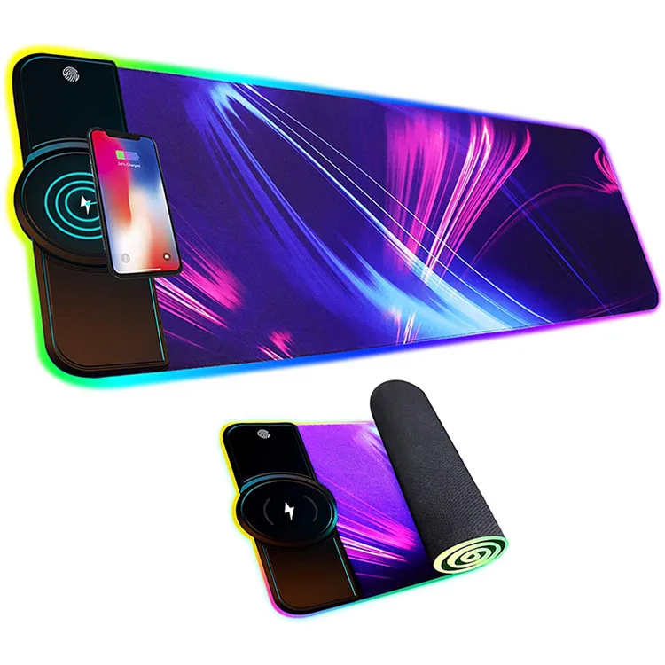 Hot Selling 2 in 1 Wireless Fast Charging Mousepads, 15W Wireless Phone Charger, Gamer RGB Led Mouse Pad