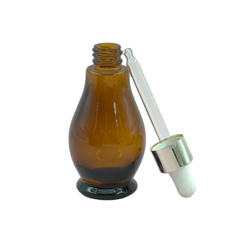 High Quality 10ml 20ml 30ml 50ml 100ml Amber Single Gourd Glass Essential Oil Bottle With Aluminium Dropper