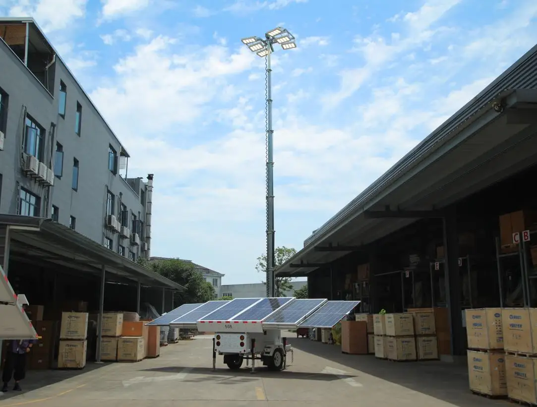 App Detected Solar Light Tower Trailer with Telescopic Mast and 24V 1200W LED FLood Light