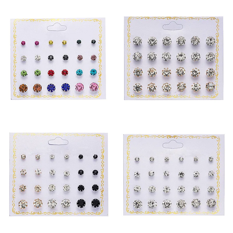 Rinhoo Korean fashion earring set with 12 pairs of round small accessories, zircon card earrings, mixed color pearl earrings