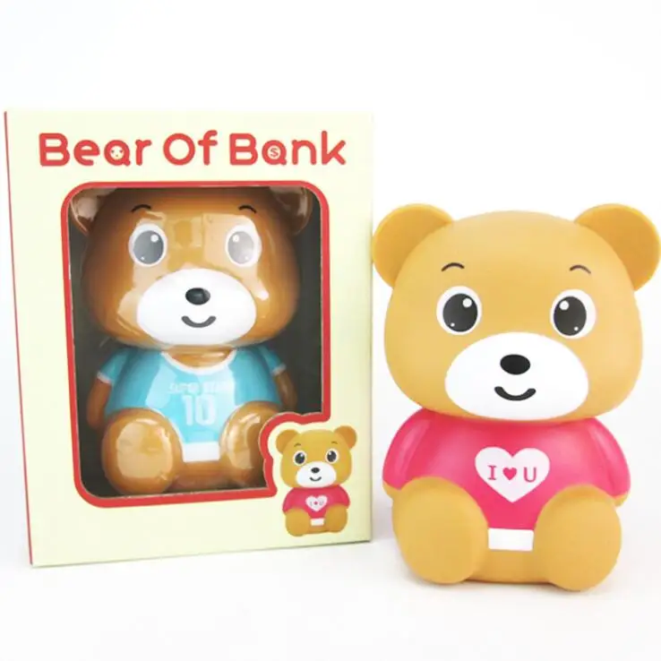 Plastic collapsible cartoon bear piggy bank