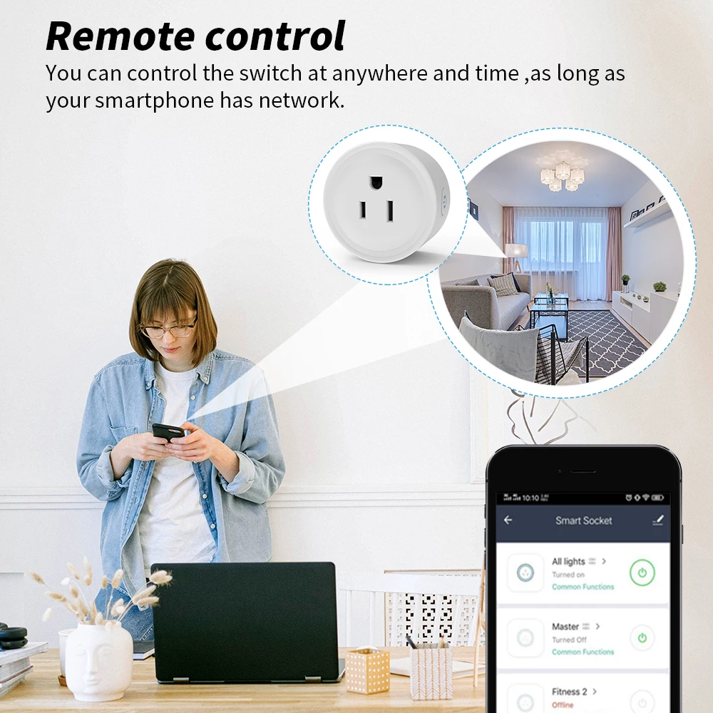 US  Tuya Wifi  smart power plug APP control home use intelligent socket Smart Plug For Google Home Alexa