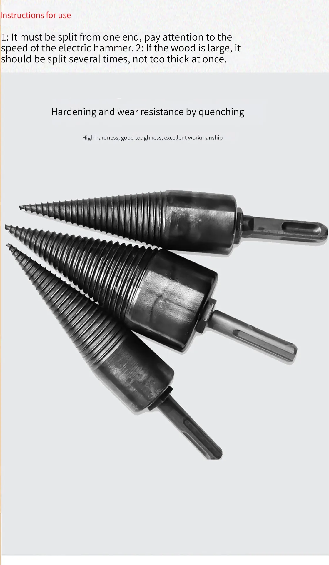 HENGLAI 32/42MM Firewood Machine Drill Wood Cone Punch Driver Square shank/Round shank/Hex shank Drill Bit Split Drilling Tool