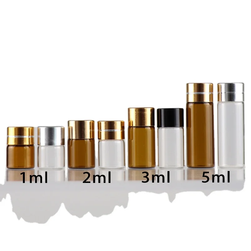 empty essential oil 1ml 2ml 3ml 5ml mini brown glass perfume sample bottles small glass vial with inner plug screw cap gold lids