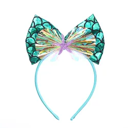 New Style Fish Scale Bow Headband Rainbow Pu Leather Headband For  Party Headdress