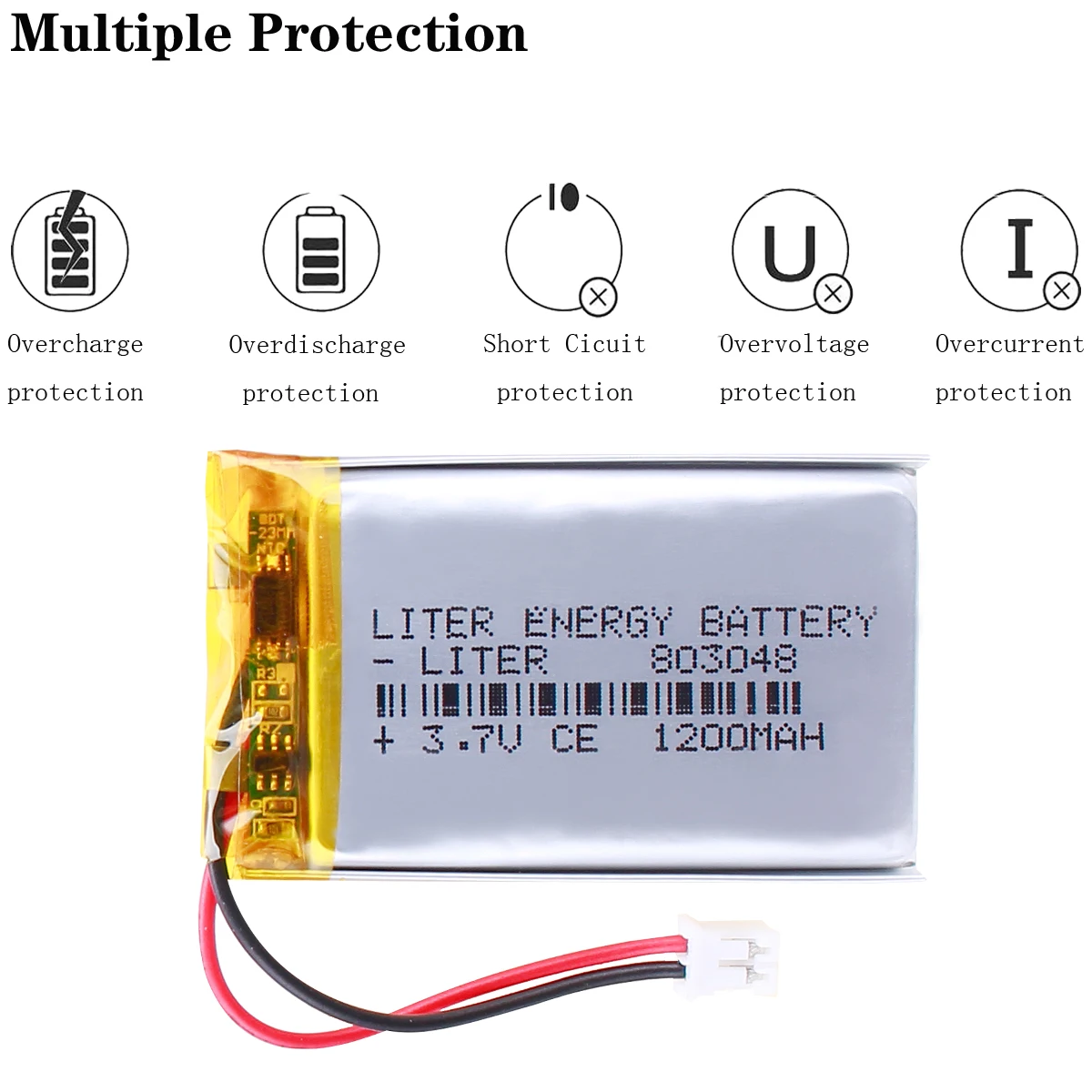 803048 3.7v 1200mah li-polymer rechargeable lithium battery for cordless phone learning machine With 2pin PH 2.0mm connector