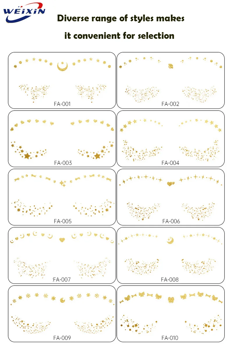 Hot Sale European American Cross-Border Party Makeup Face Stickers Temporary Tattoo Hot Gold Eyes Waterproof Sweat Resistant